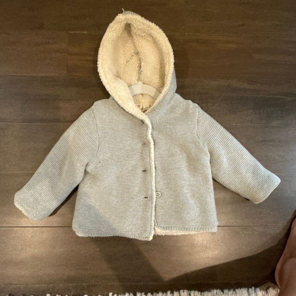 Gap Baby Sherpa-Lined Hooded Sweater Jacket Coat Grey Gray 18-24mo